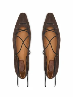 Ballerine Suede Lace-Up Pointed Ballet Flat 818P15775001 Marrone