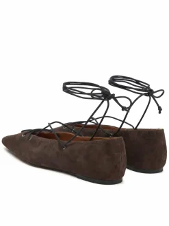 Ballerine Suede Lace-Up Pointed Ballet Flat 818P15775001 Marrone
