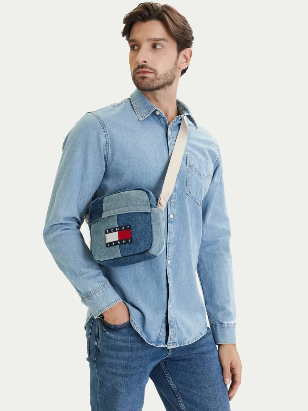 Borsellino Tjm Denim Patchwork Reporter AM0AM14287 Blu