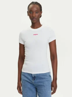 T-shirt Script Label DW0DW21402 Bianco Slim Fit