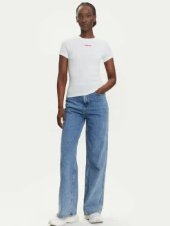 T-shirt Script Label DW0DW21402 Bianco Slim Fit