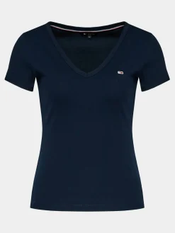T-shirt Tjw Slim Essential Rib V Ss DW0DW17385 Blu scuro Slim Fit